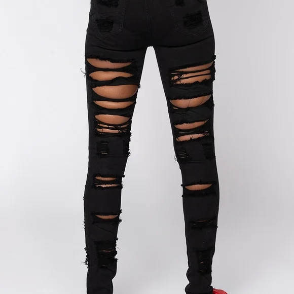 New! AKIRA Show Me Baby Black Distressed Stretch Denim Skinny Jeans - Picture 7 of 12